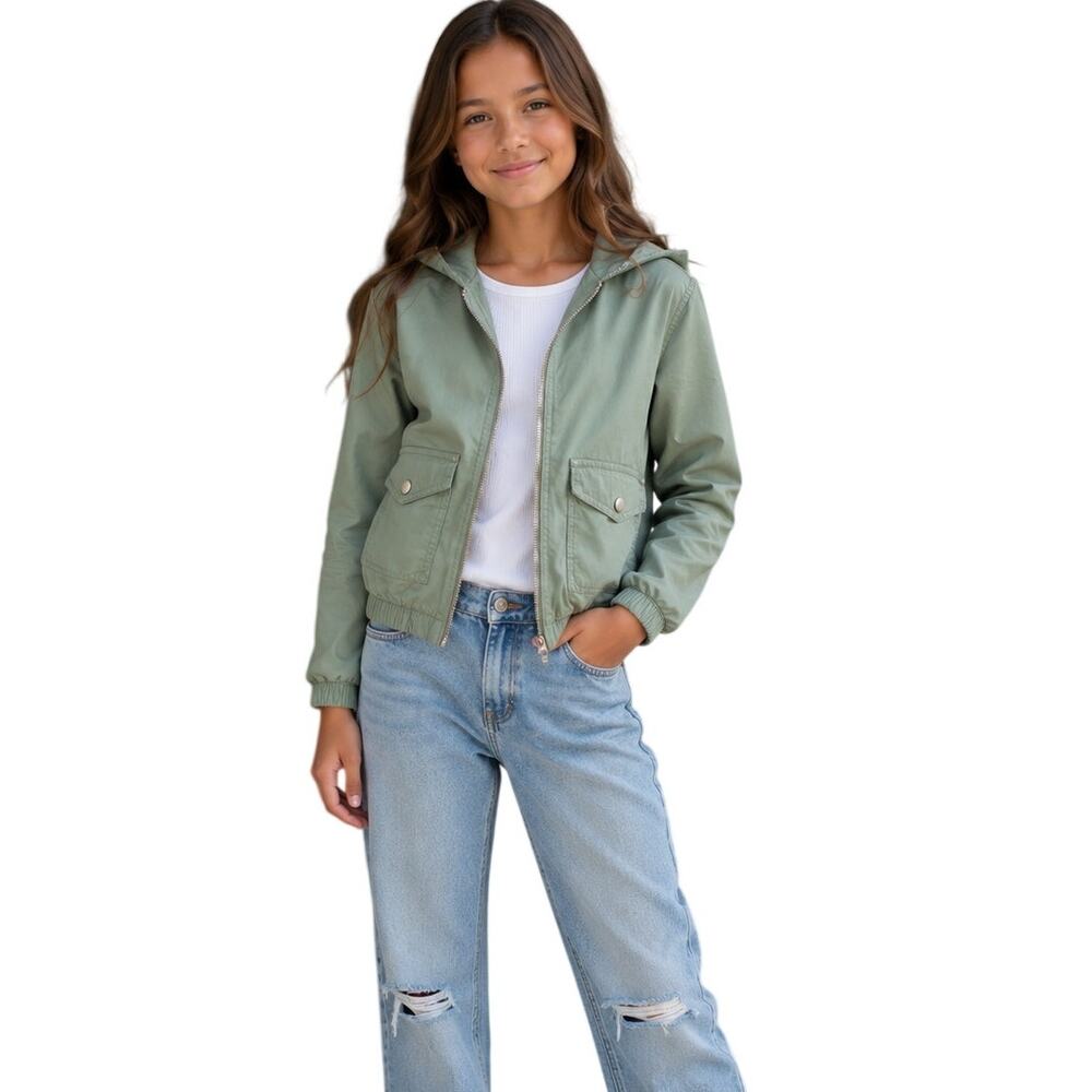❤️2/$12 Cat & Jack Girl's Cropped Hooded Utility Jacket, Green Size M(7-8)